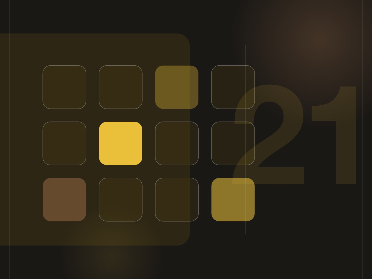 Abstract artwork: a grid of modular blocks, several picked out in butter yellow
